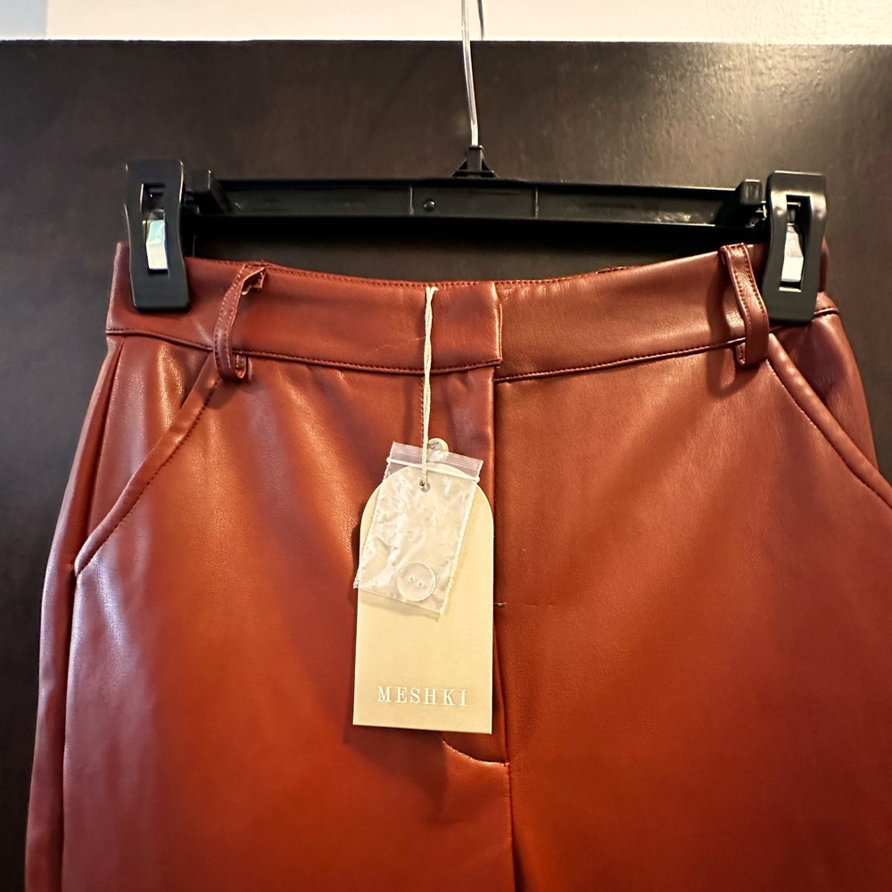 MESHKI: Tyra Straight Leg Faux Leather Pants - Cherry Chocolate 🍒🍫 - Picture 8 of 9